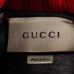 Pre Owned Gucci Green Neoprene Snake Print Contrast Knit Trim Sweater M