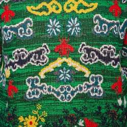 Pre Owned بلوفر غوتشي صوف جاكار أخضر حواف متباينة رقبة مستديرة مقاس كبير - لارج