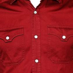 Pre Owned Gucci Red Cotton Pocket Detail Long Sleeve Shirt S