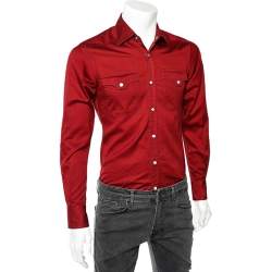 Pre Owned Gucci Red Cotton Pocket Detail Long Sleeve Shirt S