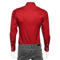 Pre Owned Gucci Red Cotton Pocket Detail Long Sleeve Shirt S
