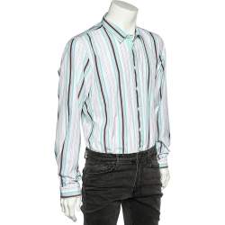 Gucci Multicolor Striped Cotton Button Front Skinny Shirt 3XL