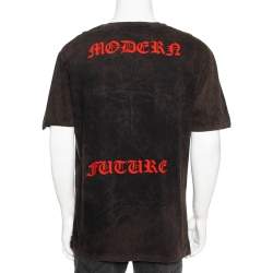 Gucci Brown Angry Cat Applique Cotton Short Sleeve Crewneck T-Shirt L