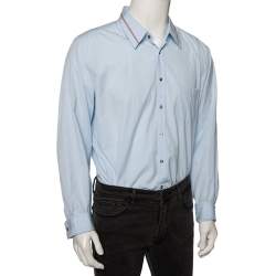 Pre Owned Gucci Blue Checkered Cotton Button Front Slim Fit Shirt XXXL