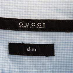 Pre Owned Gucci Blue Checkered Cotton Button Front Slim Fit Shirt XXXL