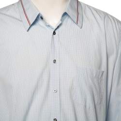 Pre Owned Gucci Blue Checkered Cotton Button Front Slim Fit Shirt XXXL