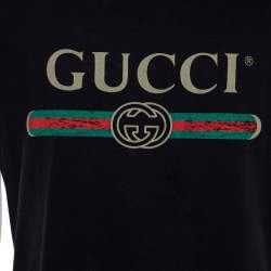 مملوكة مسبقًا Gucci Black Logo Printed Cotton Short Sleeve T-Shirt M