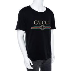 مملوكة مسبقًا Gucci Black Logo Printed Cotton Short Sleeve T-Shirt M