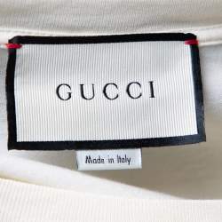 Pre Owned تي شيرت غوتشي قطن مطبوع حرف جي متداخل كريمي كبير الحجم رقبة مستديرة مقاس صغير جداً (اكس سمول)