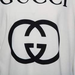 Pre Owned تي شيرت غوتشي قطن مطبوع حرف جي متداخل كريمي كبير الحجم رقبة مستديرة مقاس صغير جداً (اكس سمول)