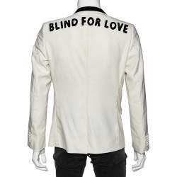 Pre Owned Gucci White "Blind For Love" Applique Detail Wool Blazer M
