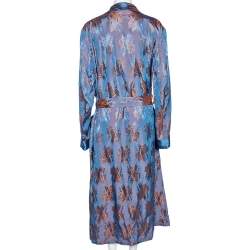 مملوكة مسبقًا Gucci Blue & Orange Two Toned Jacquard Belted Robe L