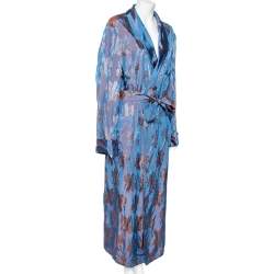 Gucci Blue & Orange Two Toned Jacquard Belted Robe L Gucci