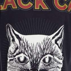 Gucci Grey Black Cat Blind For Love Print Cotton Short Sleeve T-Shirt M
