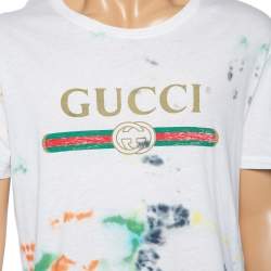 Pre Owned Gucci Multicolored Tie-Dye Logo Printed Cotton Short Sleeve T-Shirt L