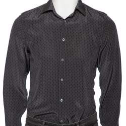 Gucci Charcoal Grey Printed Silk Button Front Shirt S