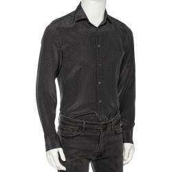 Gucci Charcoal Grey Printed Silk Button Front Shirt S