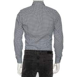 Gucci Blue Logo Checked Cotton Slim Fit Shirt S