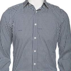 Gucci Blue Logo Checked Cotton Slim Fit Shirt S