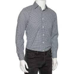 Gucci Blue Logo Checked Cotton Slim Fit Shirt S