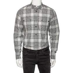 Gucci Monochrome Checkered Cotton Button Front Shirt M