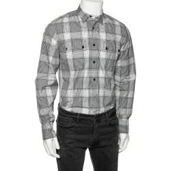Gucci Monochrome Checkered Cotton Button Front Shirt M
