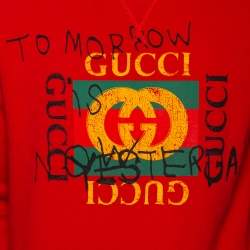 Pre Owned Gucci Red Cotton Tomorrow Is Now Yesterday Logo Printed Crewneck Sweatshirt XS