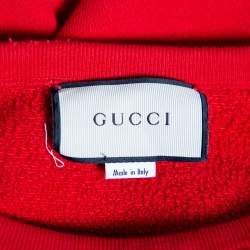 Pre Owned Gucci Red Cotton Tomorrow Is Now Yesterday Logo Printed Crewneck Sweatshirt XS