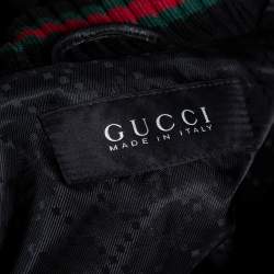 Gucci Black Leather & Rib Knit Trimmed Button Front Jacket S