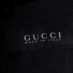 Gucci Vintage Black Leather & Rib Knit Trimmed Button Front Jacket S