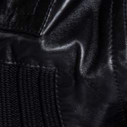 Gucci Vintage Black Leather & Rib Knit Trimmed Button Front Jacket S