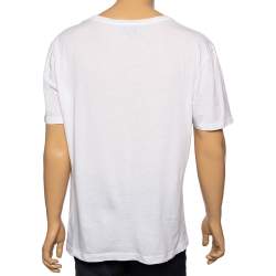 Pre Owned Gucci White Logo Printed Cotton Short Sleeve T-Shirt L