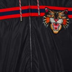 Gucci Black Synthetic Feline Detailed Web Stripe Trimmed Jacket XL