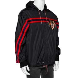 Gucci Black Synthetic Feline Detailed Web Stripe Trimmed Jacket XL