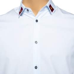 Gucci Light Blue Cotton Bee Applique Collar Detail Shirt M