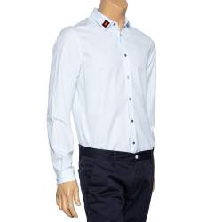 Gucci Light Blue Cotton Bee Applique Collar Detail Shirt M