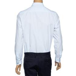 Gucci Light Blue Cotton Bee Applique Collar Detail Shirt M