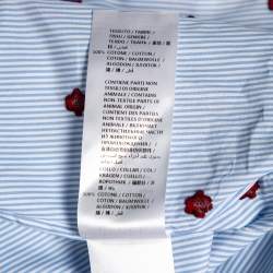 Pre Owned Gucci Blue Striped Bee Embroidered Cotton Cambridge Button Front Shirt M