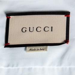 مملوكة مسبقًا قميص غوتشي قطن أزرق فاتح ياقة مزينة حلية نمر مقاس وسط (ميديوم)