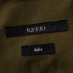 مملوكة مسبقًا Gucci Green Cotton & Leather Trim Collared Duke Fit Military Shirt XL