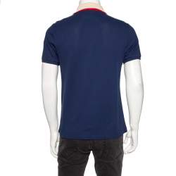 Gucci Blue Cotton Pique Web Stripe Logo Trimmed Polo T-Shirt L