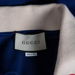 Gucci Blue Cotton Pique Web Stripe Logo Trimmed Polo T-Shirt L