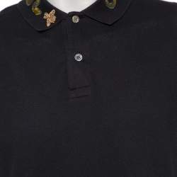 Gucci Black Cotton Pique Embroidered Collar Detailed Polo T-Shirt L