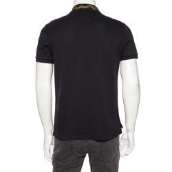 Gucci Black Cotton Pique Embroidered Collar Detailed Polo T-Shirt L