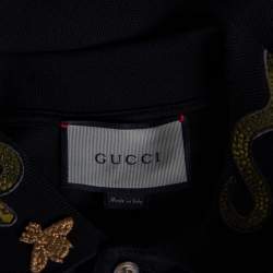 Gucci Black Cotton Pique Embroidered Collar Detailed Polo T-Shirt L