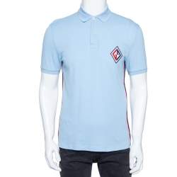 Gucci Blue Cotton Pique Embroidered Logo Patch Detailed Polo T-Shirt M
