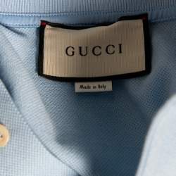 Gucci Blue Cotton Pique Embroidered Logo Patch Detailed Polo T-Shirt M