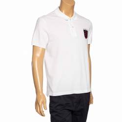 Gucci White Cotton Pique Logo Patch Detail Polo T-Shirt L