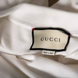 Gucci White Cotton Pique Logo Patch Detail Polo T-Shirt L