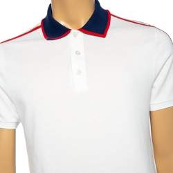Gucci White Cotton Pique Contrast Collar Logo Strip Detail Polo T-Shirt L